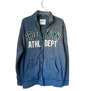Old Navy Brooklyn Athletic Dept Zip Sweatshirt Reversible Gray Applique Logo